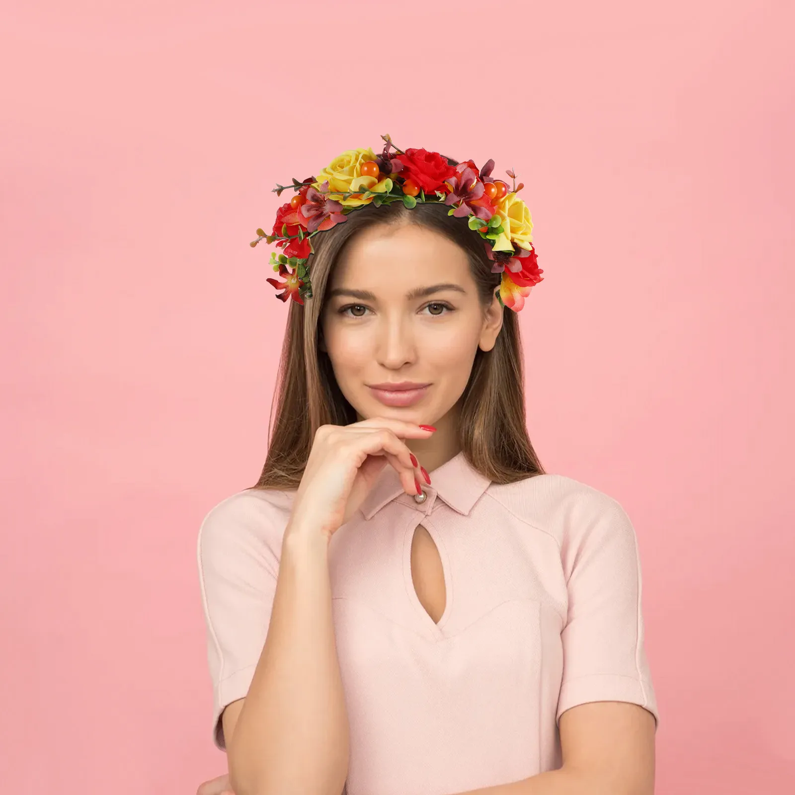 1Pcs Floral Rose Headband for Women Comfortable Lightweight Party Hair Hoop Bridal Headdress Carnival Masquerade Fancy Dress