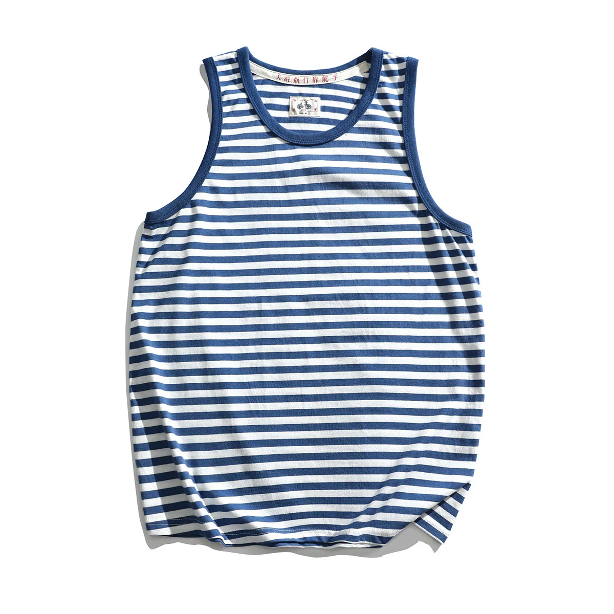 Amekaji Breton Strip camiseta sin mangas pesada Guochao Retro Vintage 100% algodón verano playa hombres chaleco camisetas sin mangas