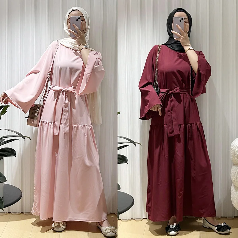 Abaya musulman pour femmes robes Jalabiya ceintures à lacets robes arabe longue Robe Islam Ramadan Eid marocain dubaï Abayas caftan
