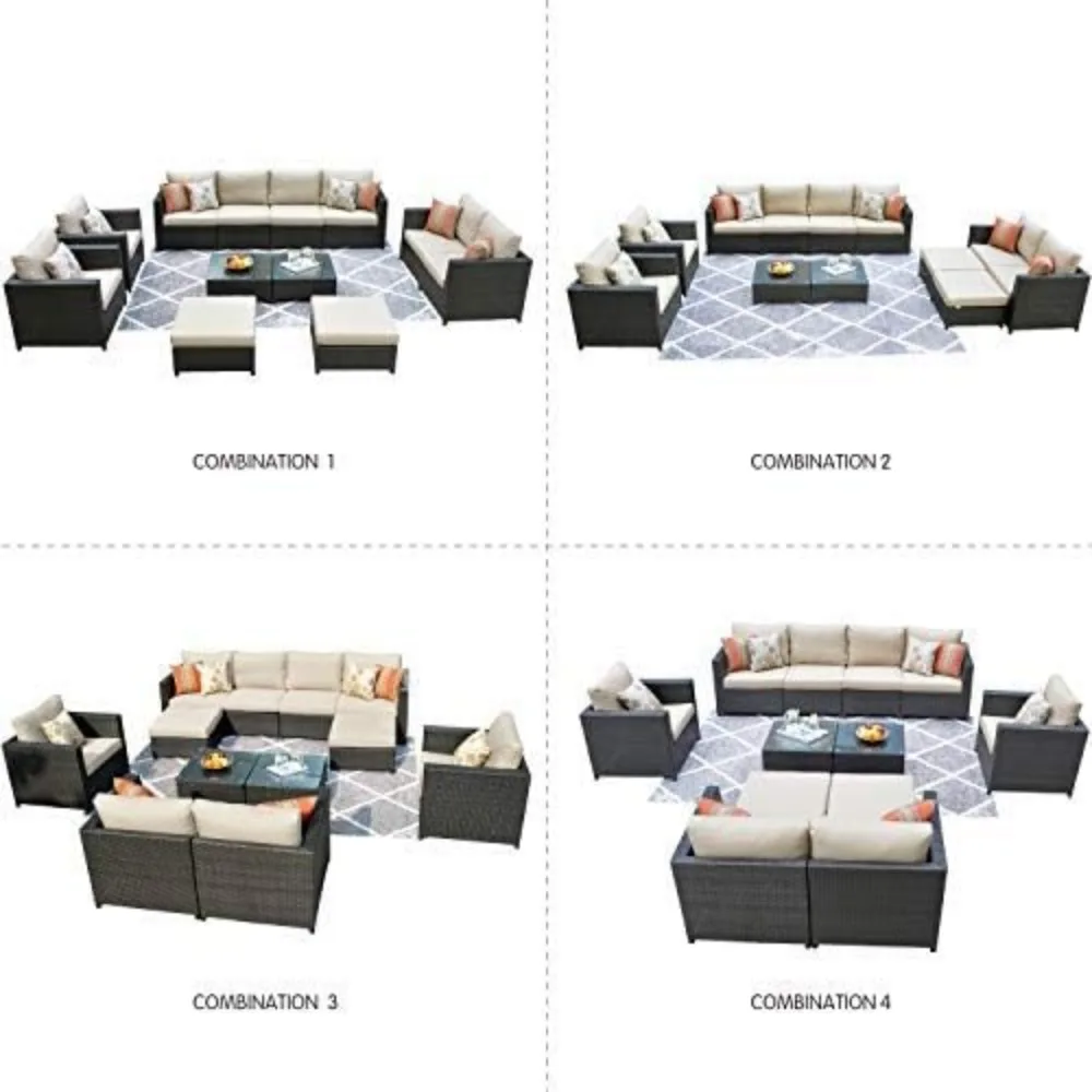 Outdoor Patio Sofa,12 Pieces Outdoor Conversation Set,with Thick Cushions Fully Assembled Furniture,garden Furniture Sets