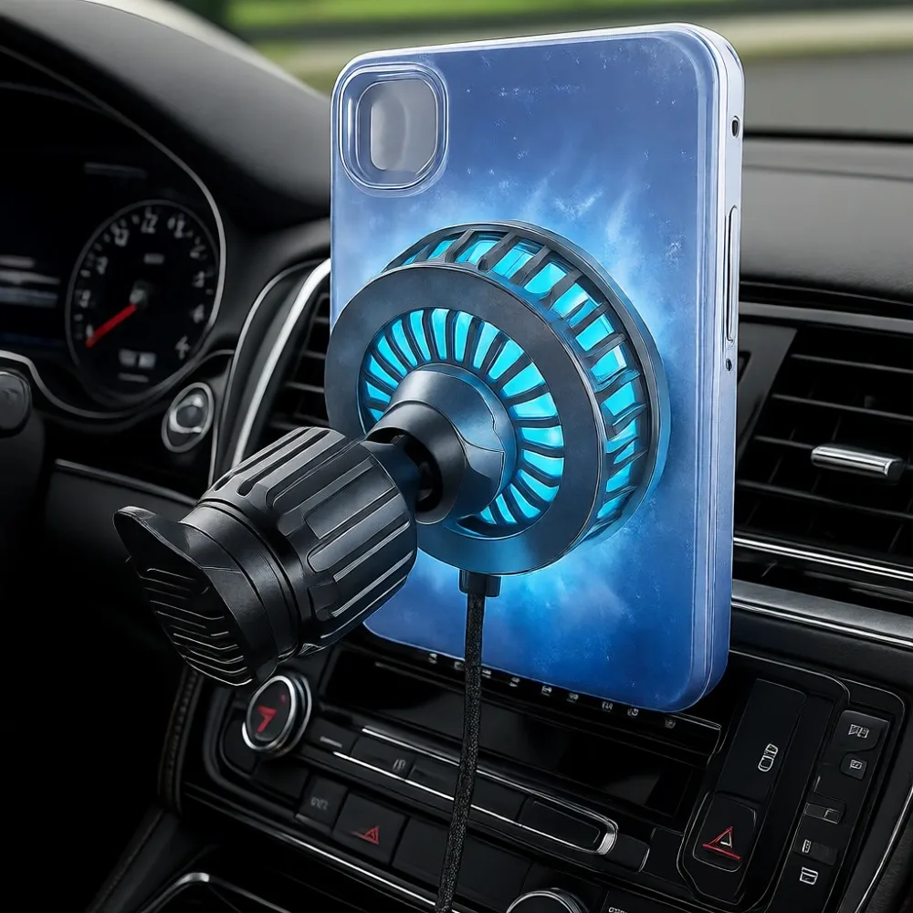 

15W Qi2 MagSafe Car Mount with Peltier Cooling Fan Magnetic Wireless Charger for Truck Dashboard and Vent