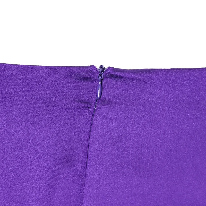 KEYANKETIAN letnia nowa damska fioletowa satynowa spódnica MIDI zamek błyskawiczny z tyłu wysoka talia plisowana dekoracja boczne rozcięcie spódnica do kostek