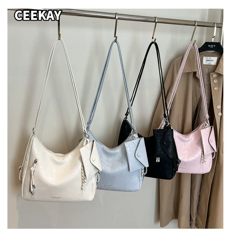 CEEKAY Women's Hobo Bag Black Soft PU Leather Large Shoulder Handbag Front Zipper Pouch Detail Daily Casual Minimalist Style