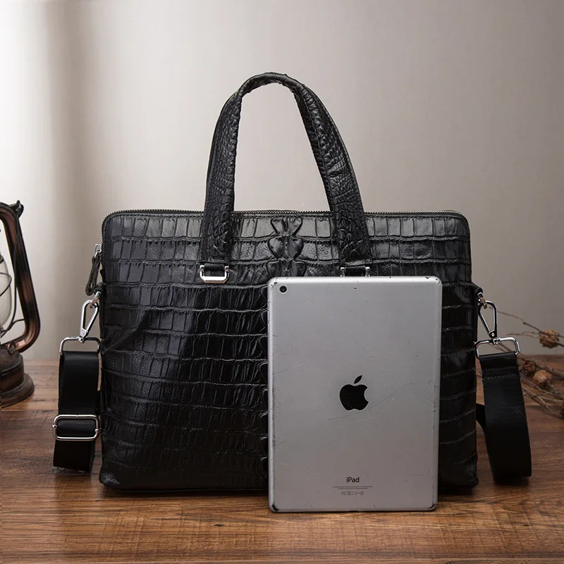 Grande valigetta in vera pelle modello alligatore borsa per laptop da lavoro per uomo e donna borsa a tracolla portatile in pelle di mucca