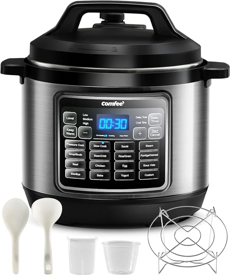 

COMFEE’ 16 in 1 Electric Pressure Cooker,Multi Cooker,Non-Stick Pot,Yogurt Maker,Rice Cooker,Sauté Steamer, 8 Qt,Stainless Steel