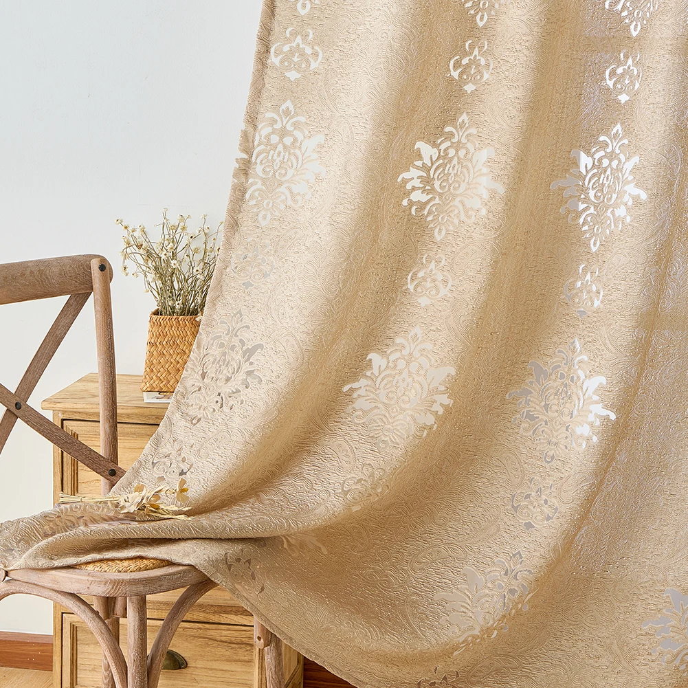 1PC European Jacquard Curtains for Living Room Elegant Hollow Out Tulle Retro Gauze Window Drapes Cream style Home Decor