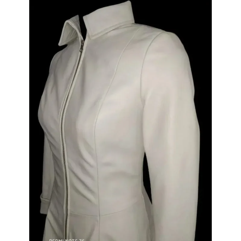 Women's Leather Dress 100% Handmade Genuine Lambskin White Leather Dress