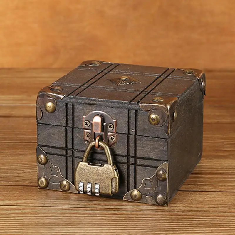 Mini Jewelry Chest Jewelry Treasure Box Wooden Vintage Treasure Lock Box Small Vintage Treasure Box With Lock For Women Gift