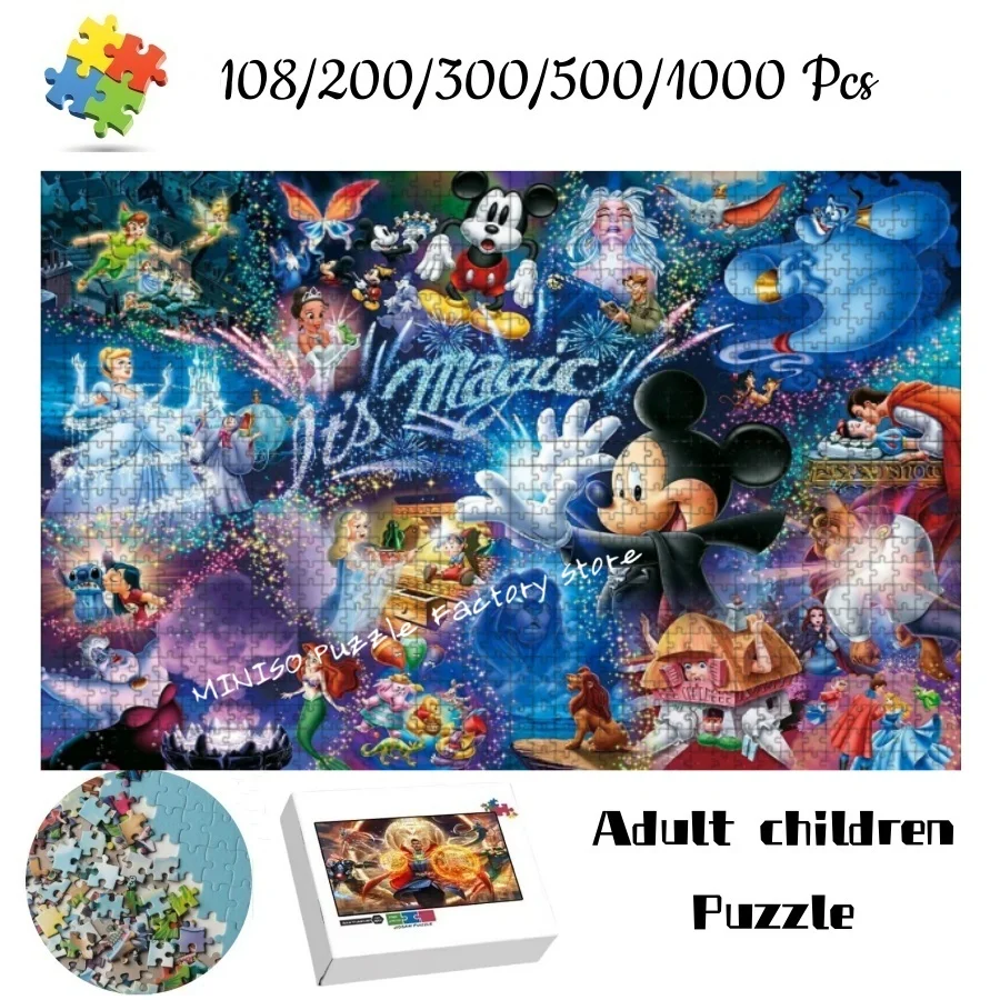 

Puzzles Disney Figures Large Collection Wooden Jigsaw Puzzle 108/200/300/500/1000 Pcs for Adults Kids Toys High Difficulty Game