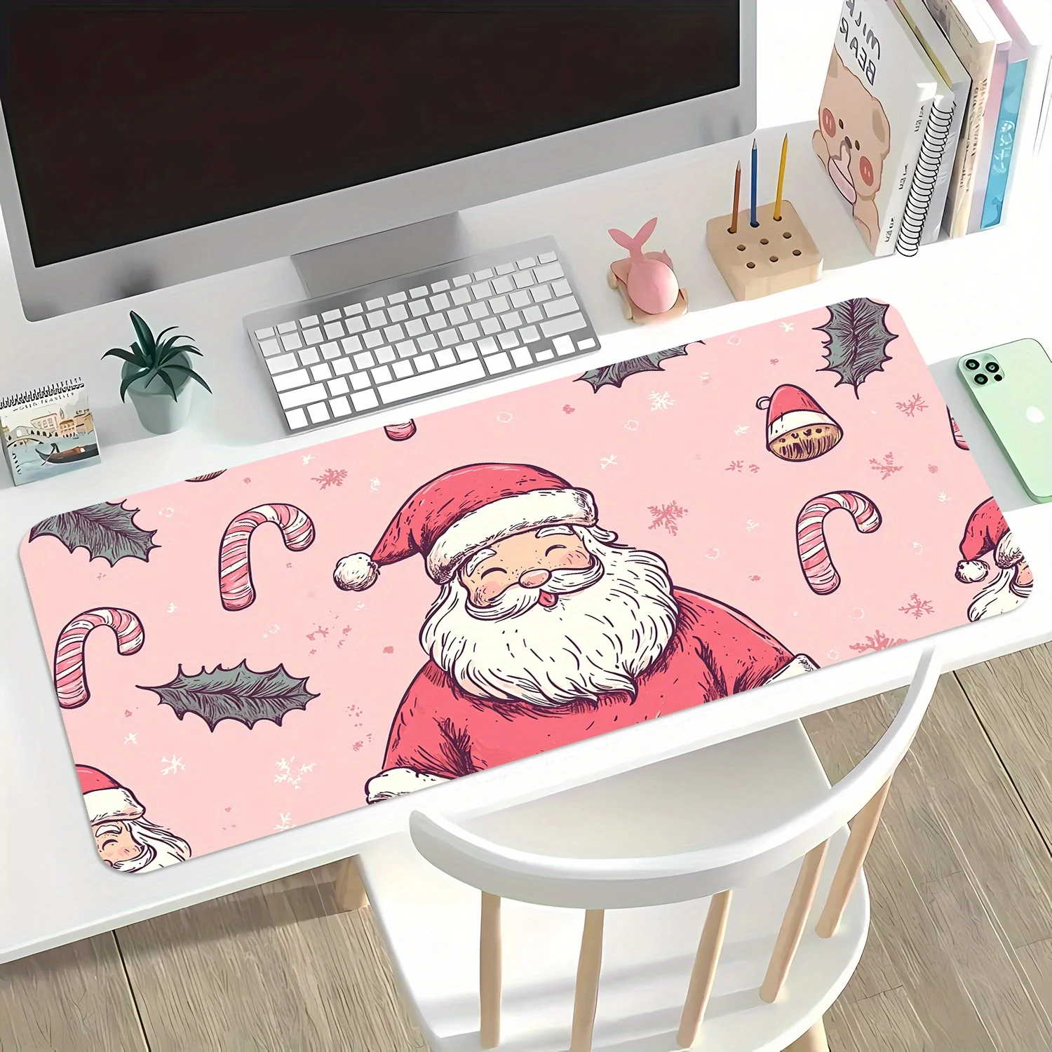 Santa Claus Christmas Desk Mat Rubber Large Non-Slip Mouse Pad for Gaming Office Workstation