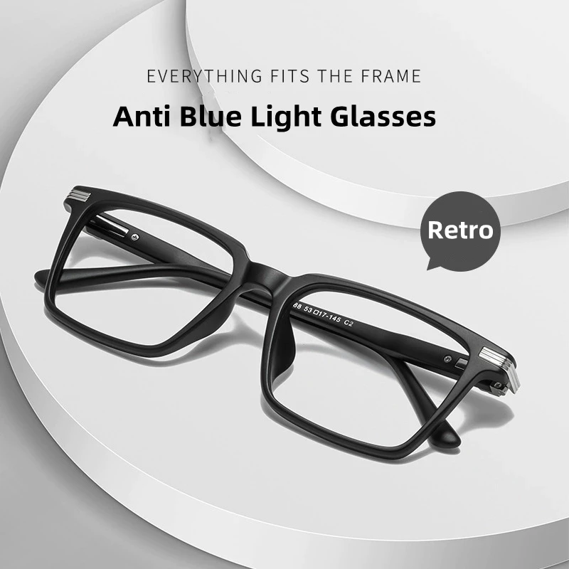 

Vintage Black Box Glasses Ultra Light TR Business Men Women Anti Blue Light Optical Prescription Customized Computer Glasses
