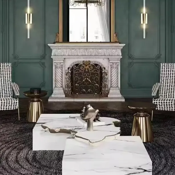 High-end custom living room marble furniture villa designer brass coffee table combination luxury dining table