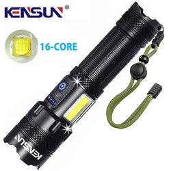 High Power XHP160 LED Flashlight With Side Work Light Lantern USB Rechargeable 16-Core Powerful Tactical Torch Lamp For Camping