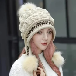 Winter Knit Hat Without Gloves Set with Ear Flaps - Cozy Fleece-Lined, Thickened Warmth for Outdoor Cycling