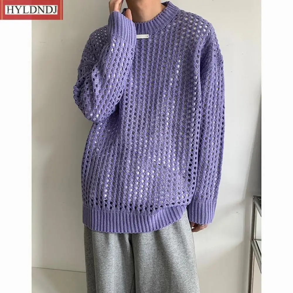 Spring /autumn New Hollow Sweater Men Warm Fashion Casual Knitted Pullover Men Korean Loose Long-Sleeved Sweater Mens