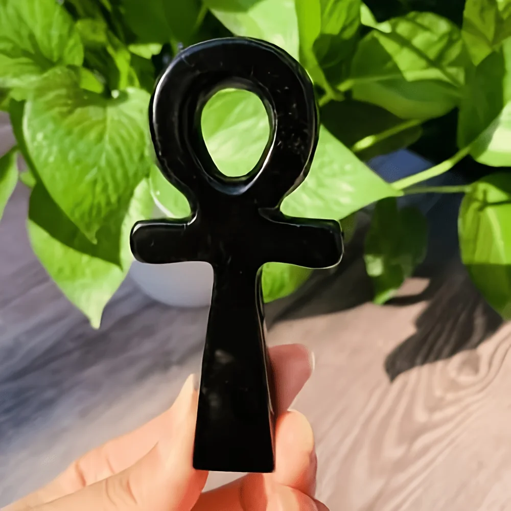 Natural Black Obsidian Anka, Unique Crystal Quartz Decorative Stone