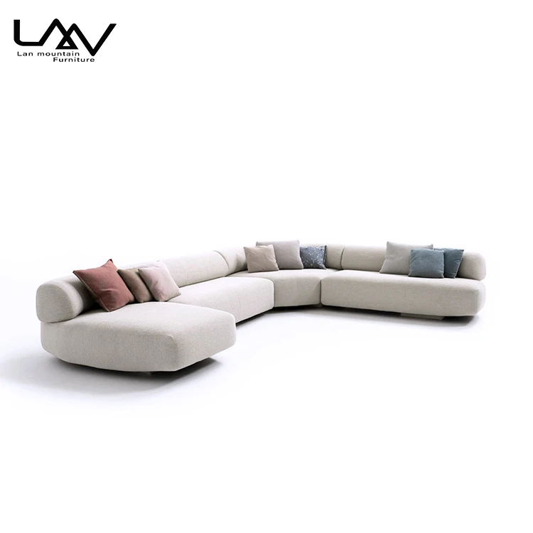 

Modern Luxury Arc Villa L Shape Corner Combination Fabric Sofas, Sectionals Living Room Corner Sofa Set Furniture