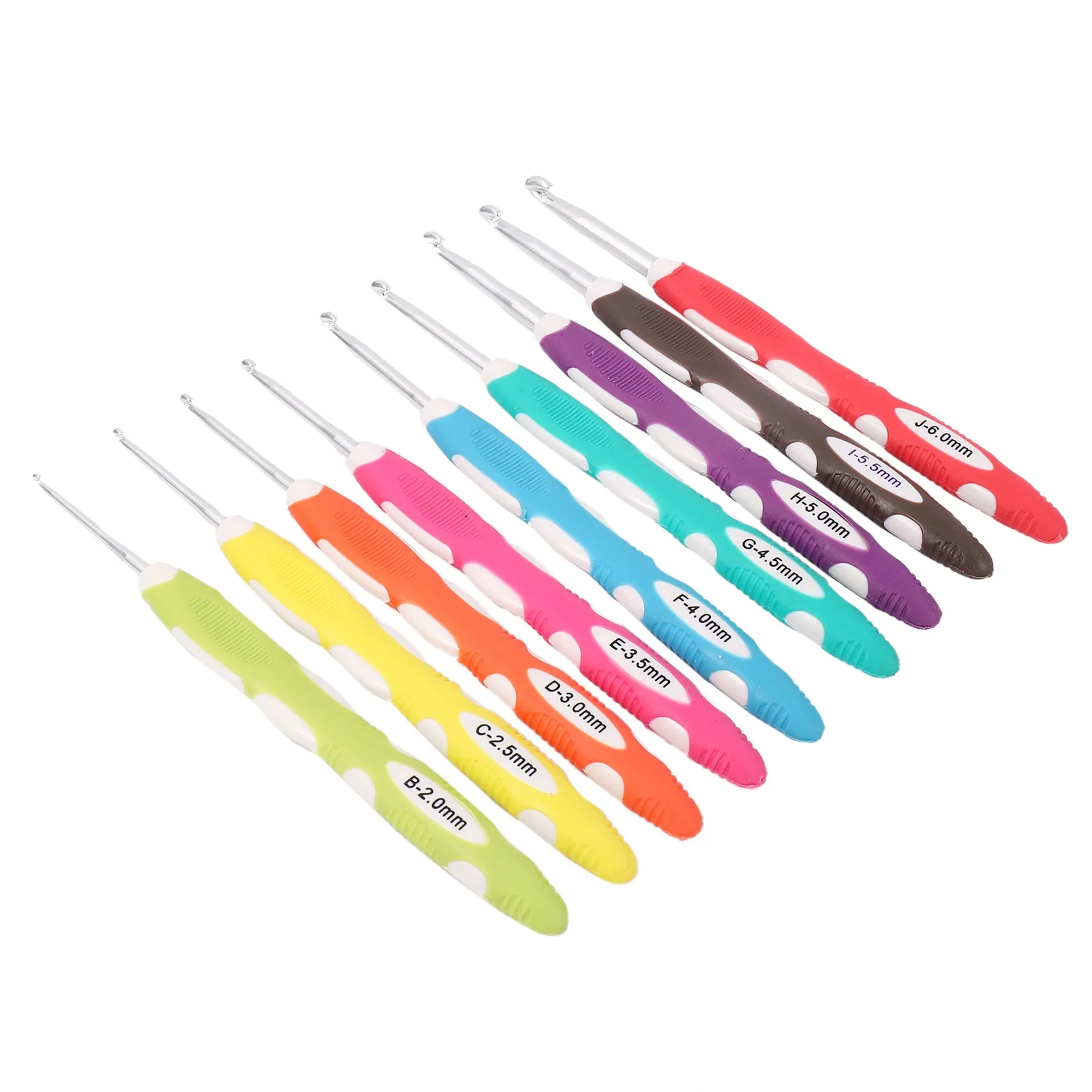 ABHU 9Pcs/Set 2-6Mm 165Mm Soft Handle Multi Colour Plastic Aluminum Crochet Hooks Yarn Knitting Needles Set For Diy Craft Tools