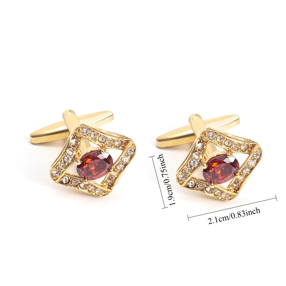 Exquisite Diamond Studded Red Zircon Cufflinks Golden Men's Sleeve Studs Business Formal French Shirt Accessories Decoration