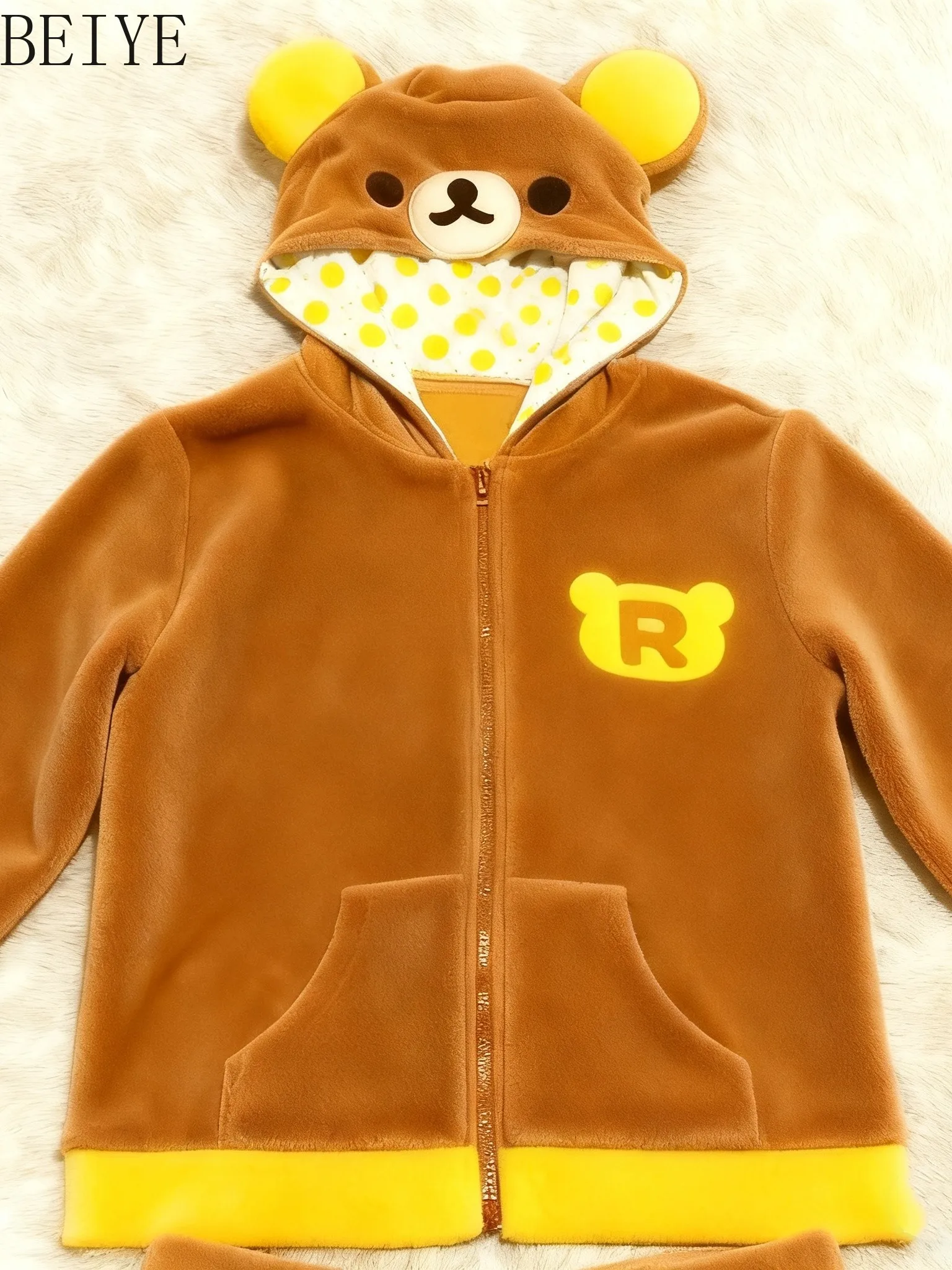 Autumn/winter Girl Jacksets Fleece Coats Two-dimensional Japanese Cute Bear Hooded Jacket Soft Cute Student Cardigan Y2k Clothes