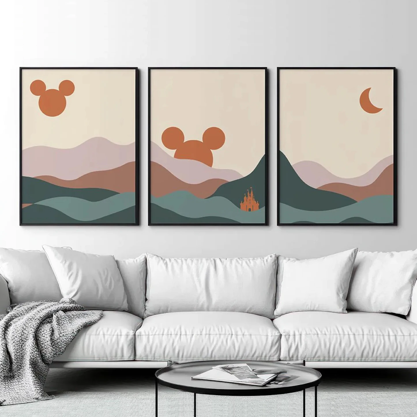 

Disney Bohemian Triptych Beige Minimalist Disney Print Children's Wall Art Home Decor Mickey Abstract Canvas Painting Poster