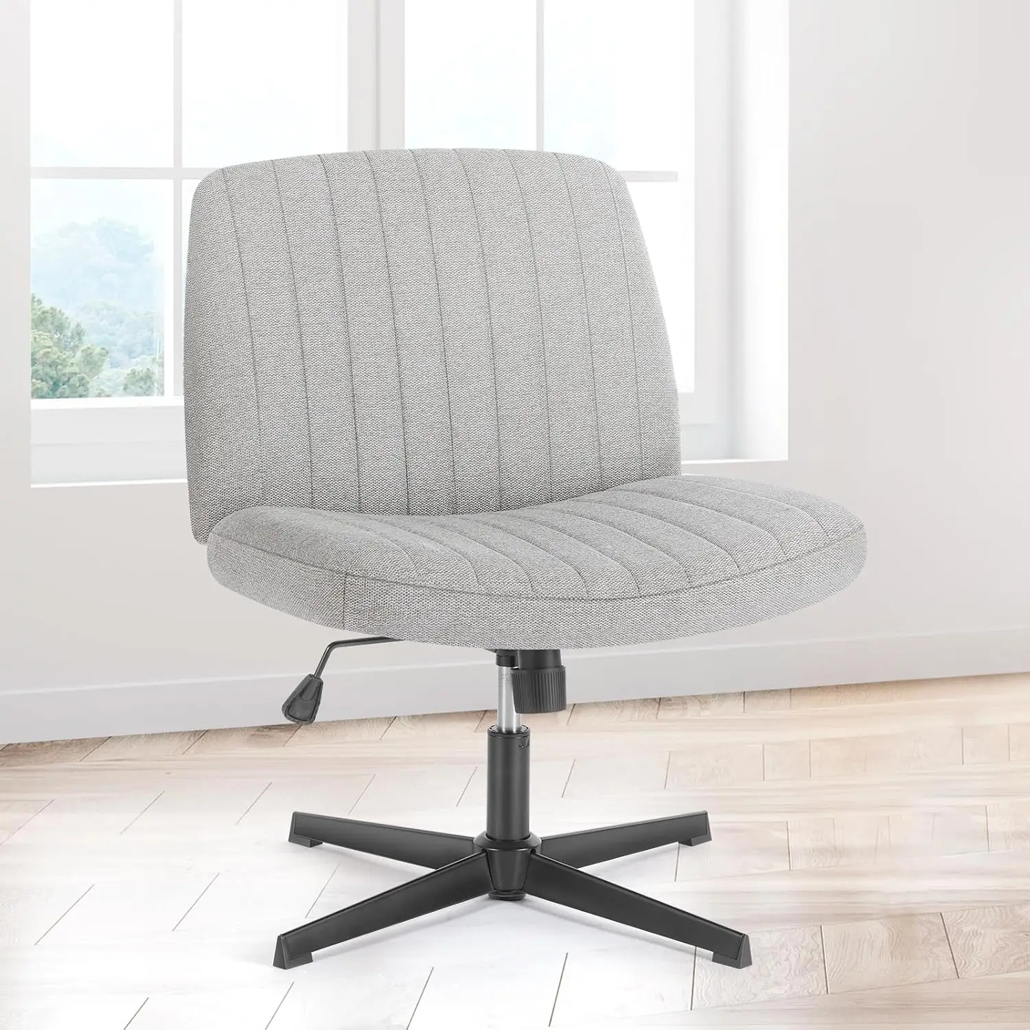 

Criss Cross Legged, Armless Office Swivel Desk s No Wheels, Vanity Height Adjustable Wide Seat Comfy Cute Computer