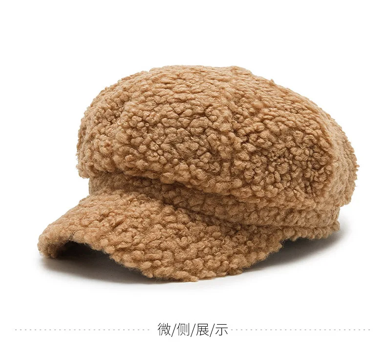 Women\'s Lamb Wool Berets Autumn and Winter Fashion All-match Hat Painter Octagonal Cap Men Women Teddy Cashmere Fisherman Hat