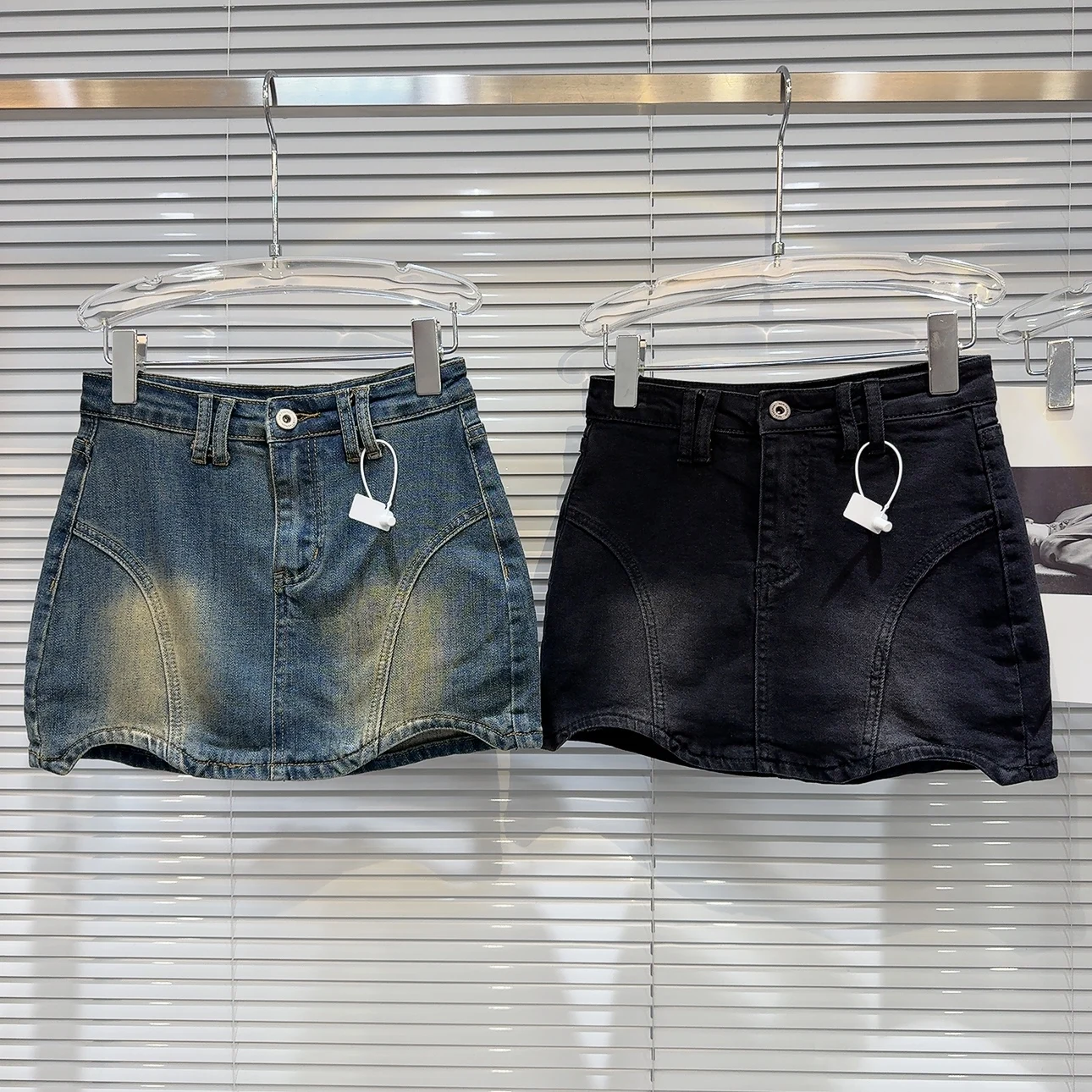 Retro Amerykańska Fala Seksowna Dziewczyna Spódnica Jeansowa Kopertowa Spódnica Damska Moda Uliczna Średni Stan Linia A Krótka Spódnica