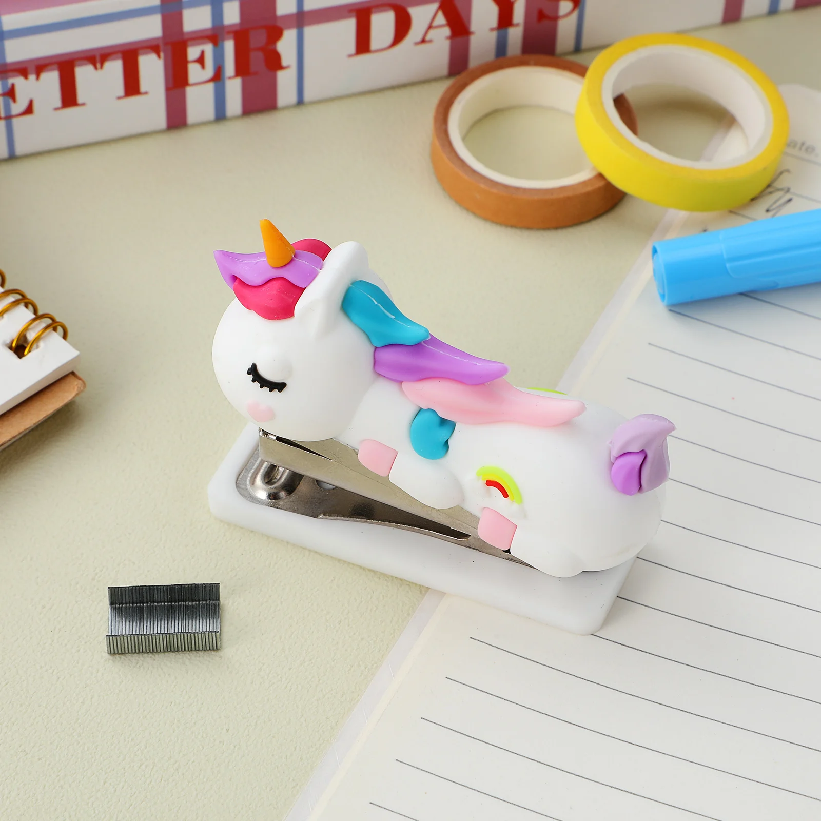 

Mini Stapler Pink Back to School Cute Animal Electric Heavy Duty Effortless Book Student