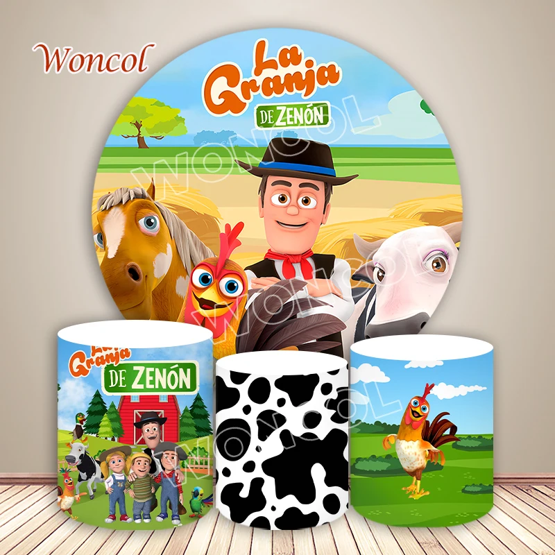 Funda cilíndrica con estampado de vaca para decoración de fiesta temática de animales de granja, fondo para baby shower, La Granja De Zenon