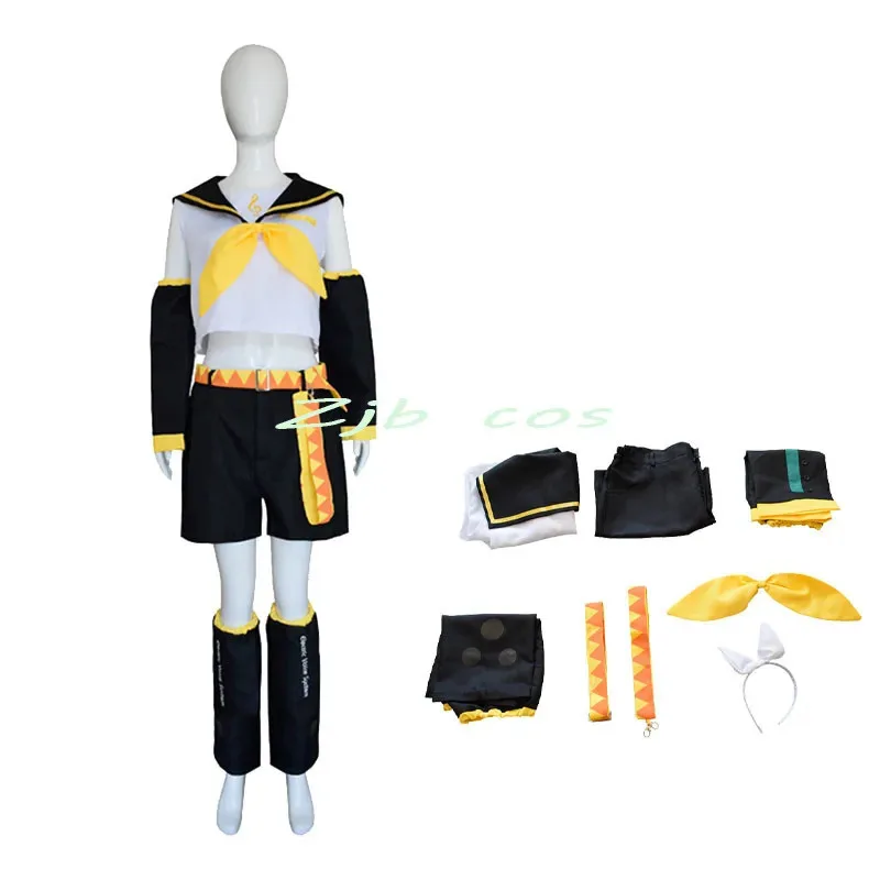 

Anime cosplay costume Rin Len cosplay costume Halloween Party Uniform Yellow Wigs Christmas Gifts Tops+Shorts