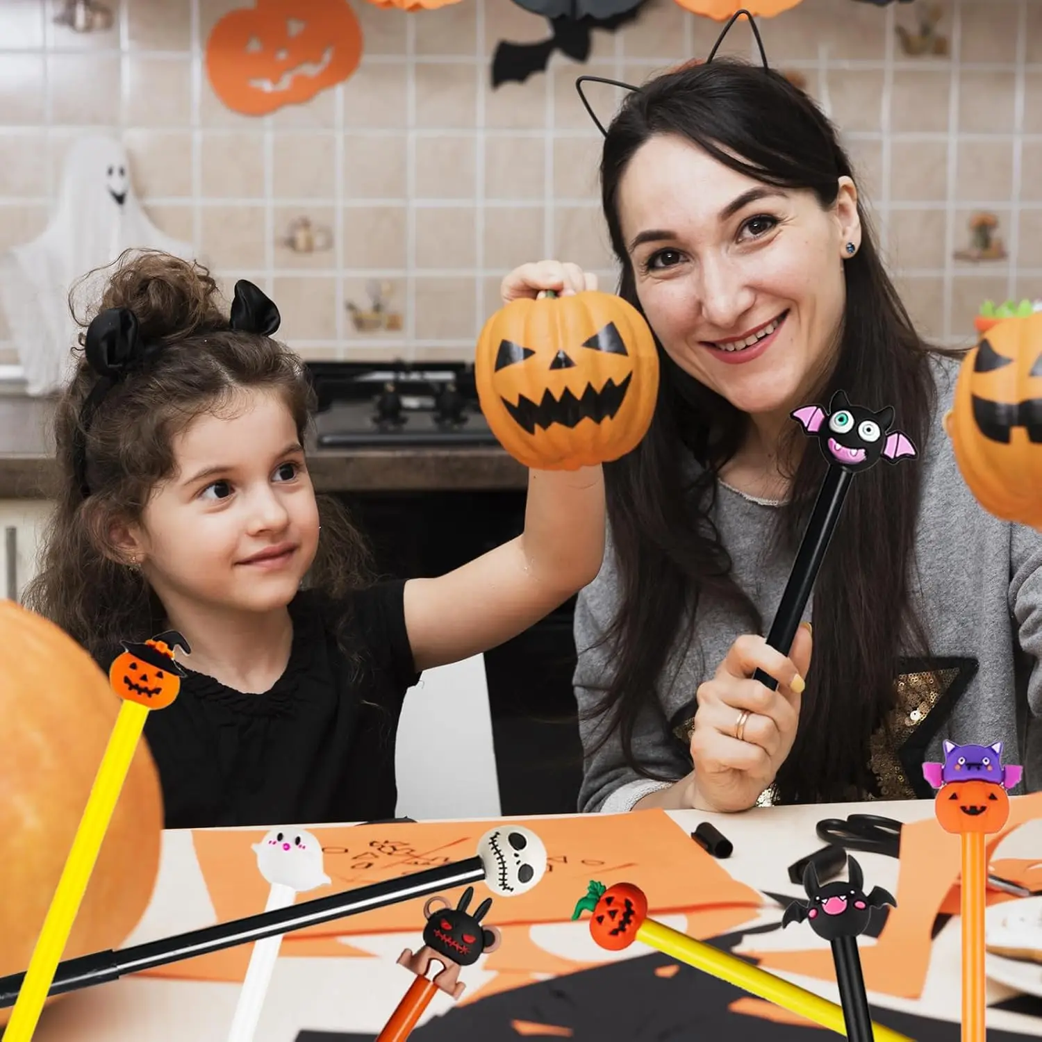 24 قطعة أقلام الهالوين 0.5 مللي متر اليقطين الخفافيش الجمجمة رؤساء هلام القلم أنماط الأسود رولربال السائبة لجميع القديسين اللوازم المكتبية المدرسية #3