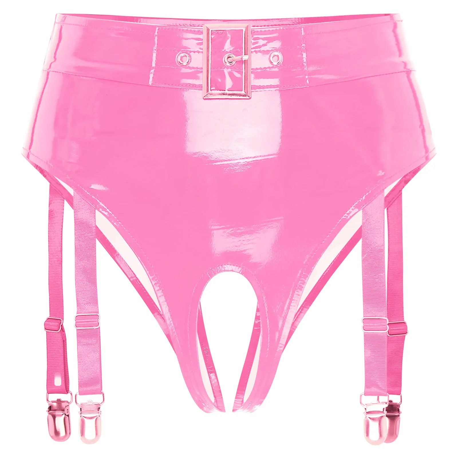 رجل الملابس الداخلية اللاتكس Crotchless الملابس الداخلية براءات الاختراع والجلود ملخصات مع مقاطع الرباط عالية الخصر مفتوحة المنشعب سراويل رفيعة كلوبوير