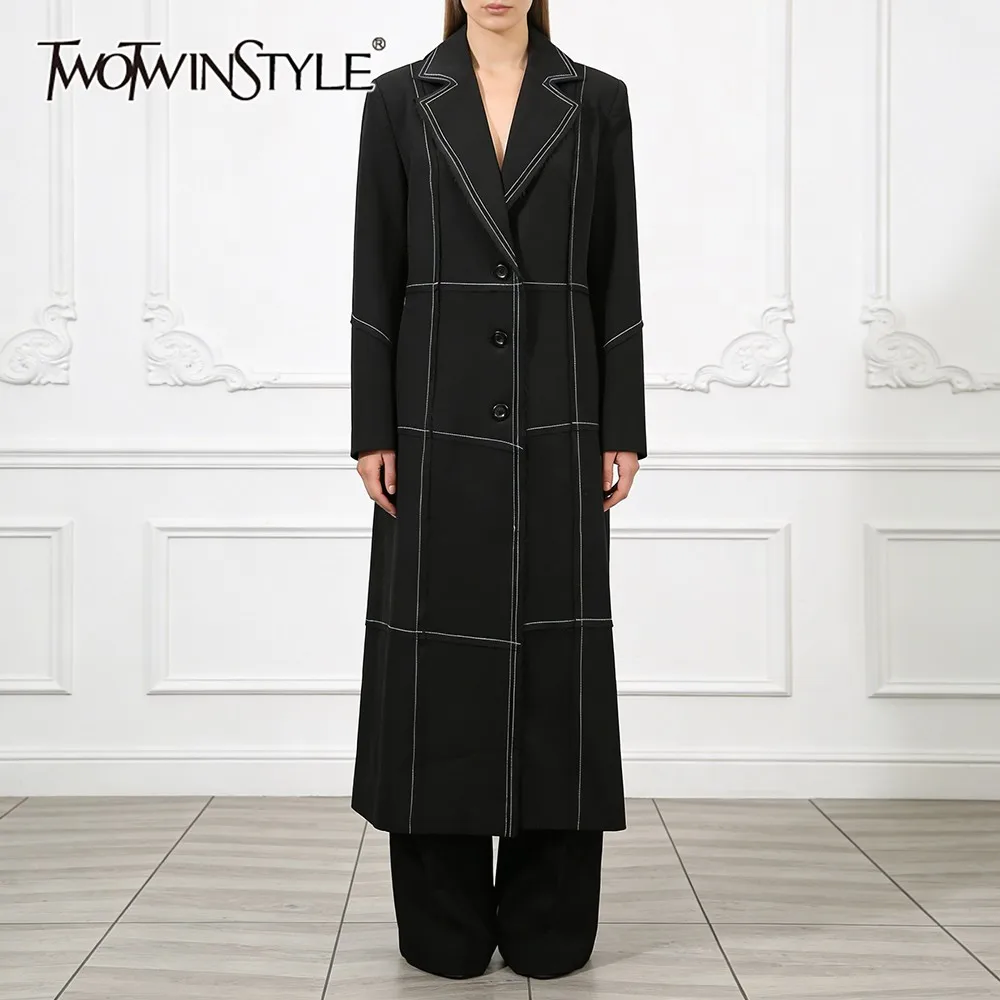 

TWOTWINSTYLE, черная шикарная куртка с карманами, женская свободная куртка с лацканами и длинными рукавами, базовые женские куртки, модная осенняя новинка