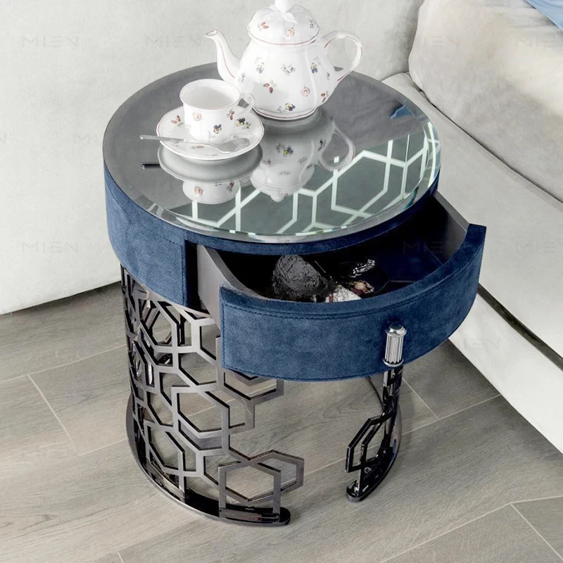 Italian light luxury stainless steel metal bedside table locker