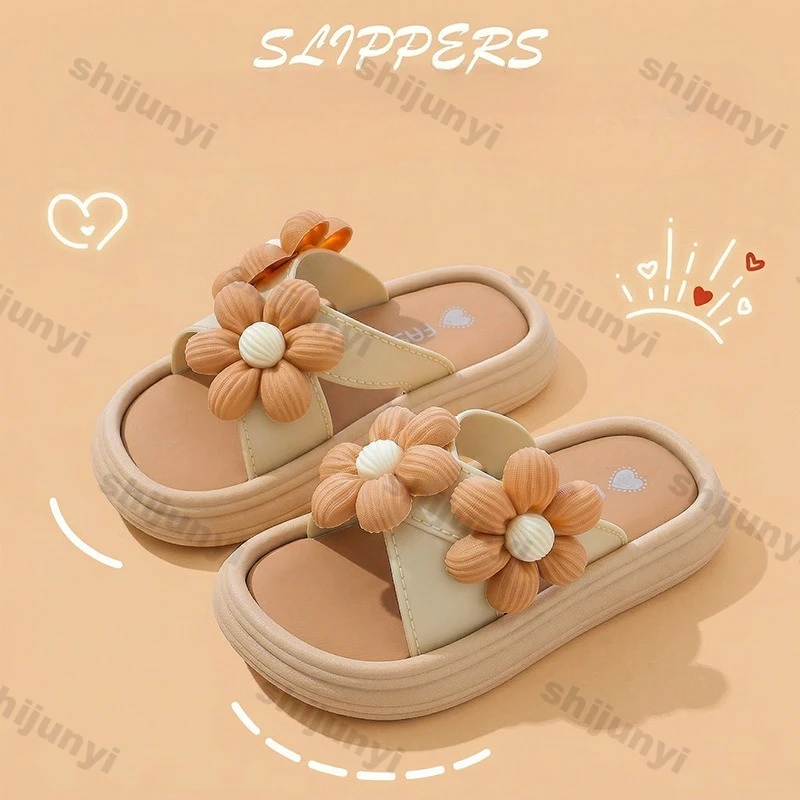 

Summer Closed Toe Children's Shoes Anti Slip Soft Sole Flower Platform House Slippers Outdoor Casual for Girls' Beach Slippers