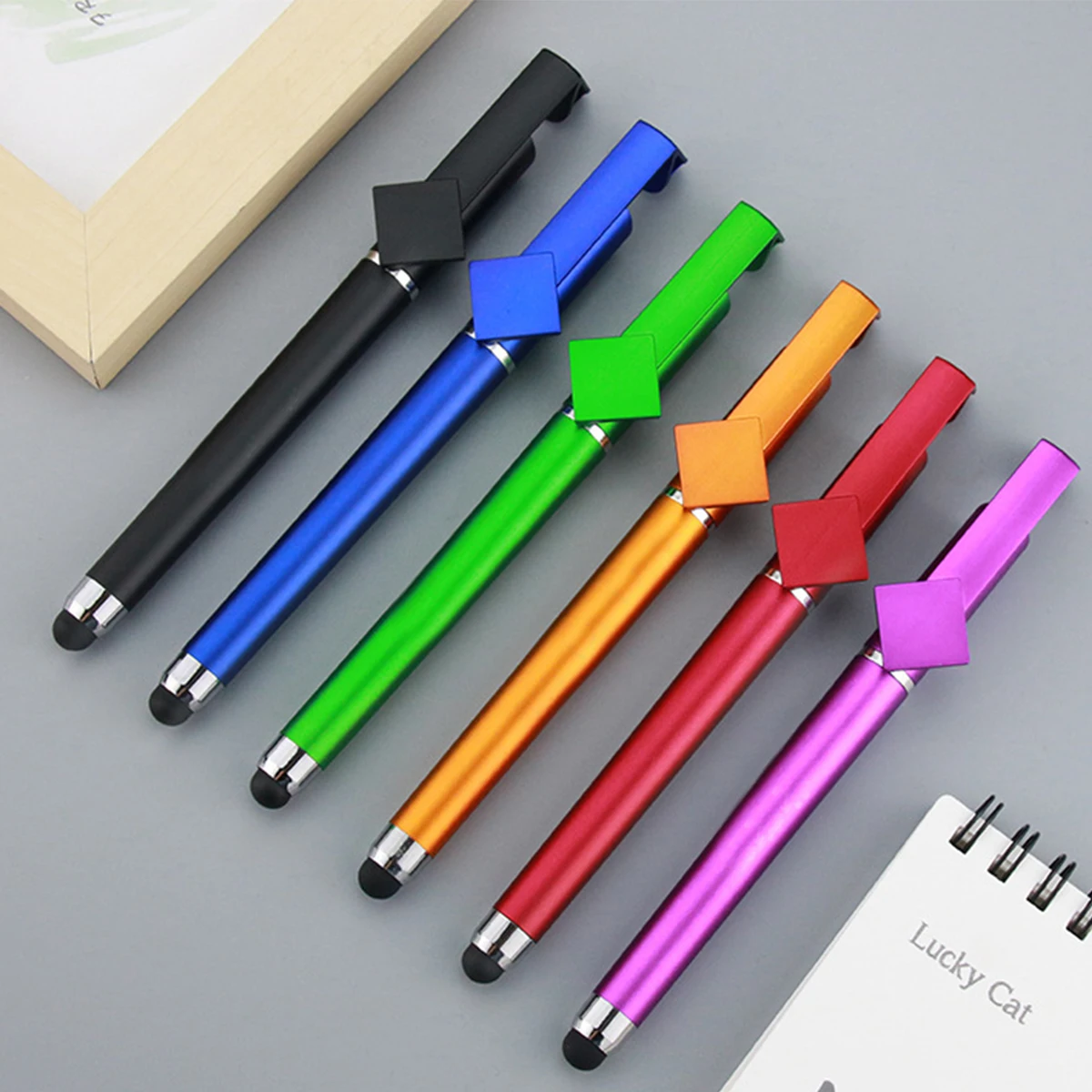 

6 multifunctional touch phone holder pens, black neutral pens, gift pens