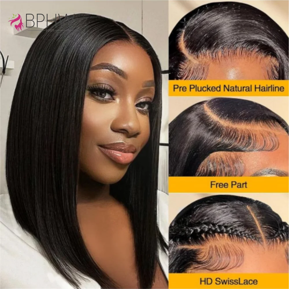 

Super High Density Wig Bob Straight Human Hair Wigs Free Part 13x4 Lace Front Wigs For Black Women High Density Cute Wig BPHW