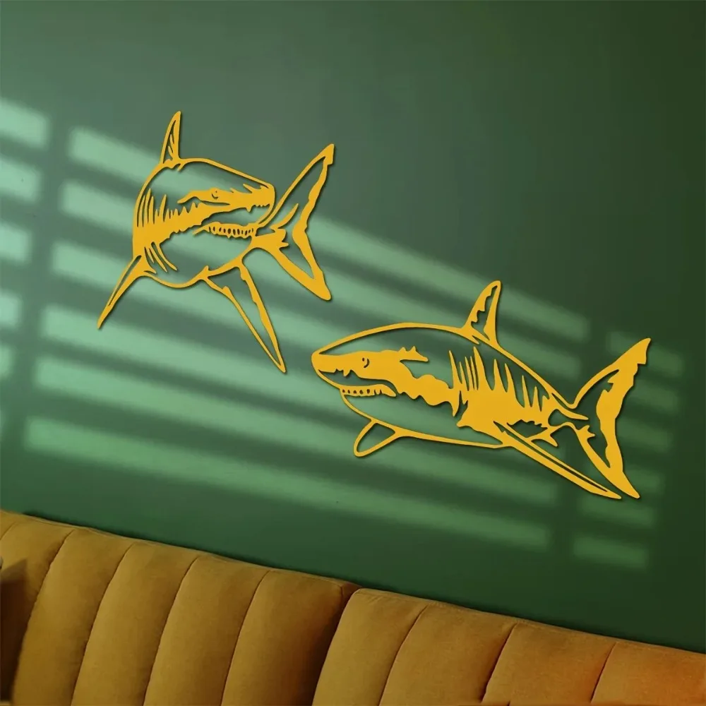 CIFBUY Metal Wall Art Shark Sculpture Large Iron Hanging Decor For Home Living Room Wedding Gift