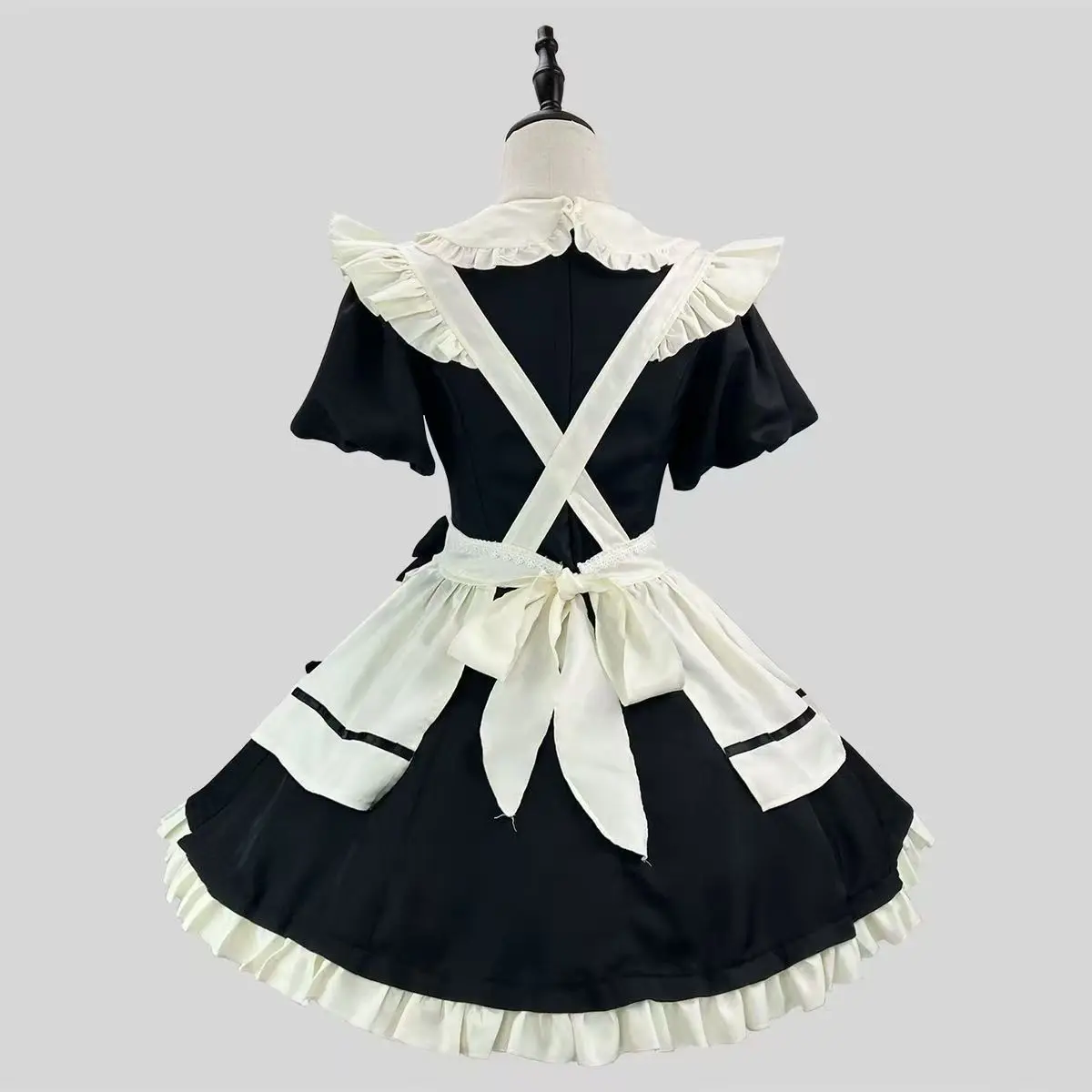 Autunno giapponese carino Lolita cameriera stile dolce set in due pezzi manica a sbuffo da donna colletto per bambola vestito e grembiule bowknot set vintage