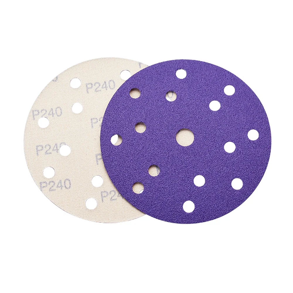 50 قطعة أقراص صنفرة سيراميك 6 بوصة، 6 بوصة 15 فتحة بخطاف وحلقة دعم ورق الصنفرة لـ DA Sander الخشب المعدني الطلاء #4
