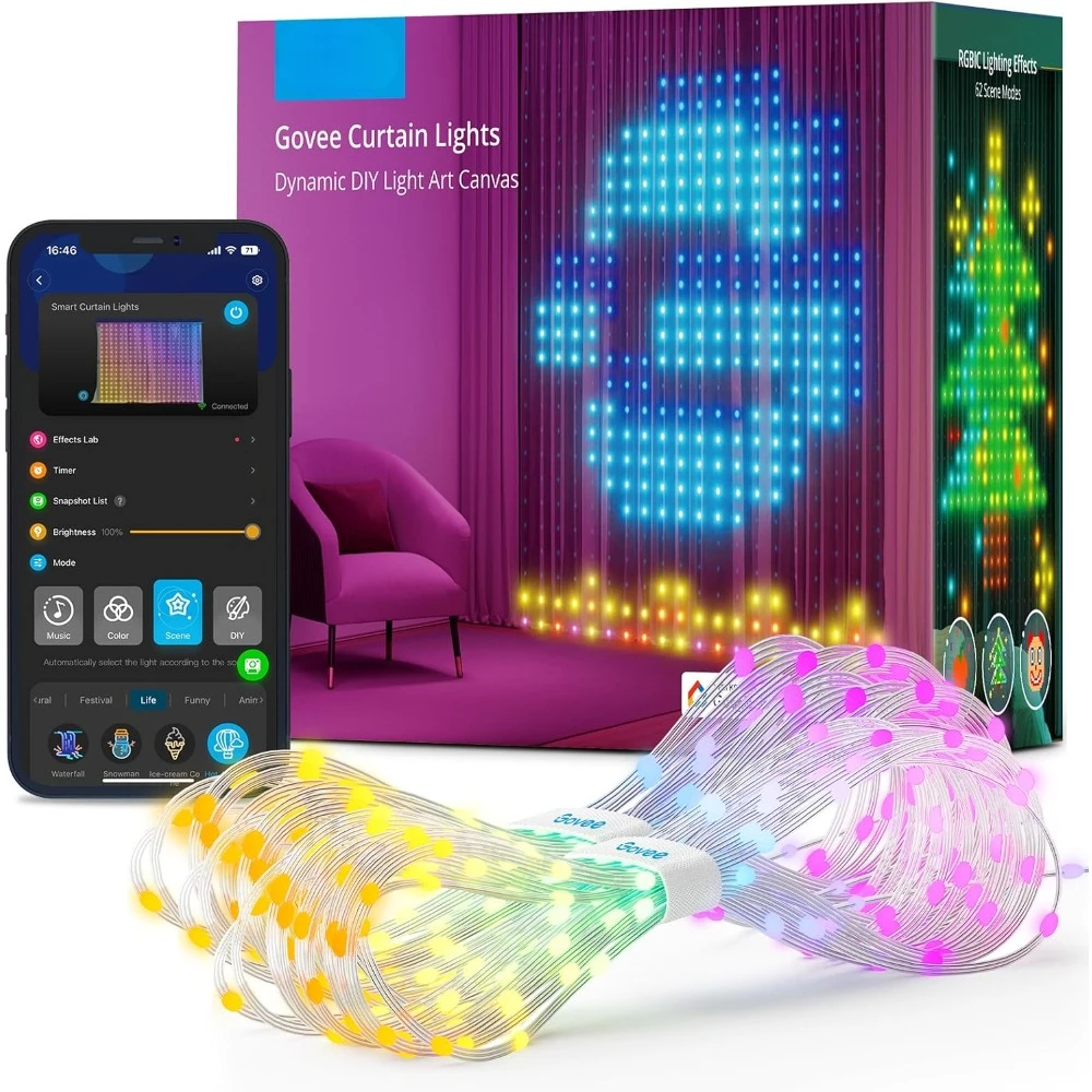 

Curtain Lights, Smart LED Curtain Lights, Color Changing Wall Lights, Dynamic DIY Curtain String Lights for Bedroom Living