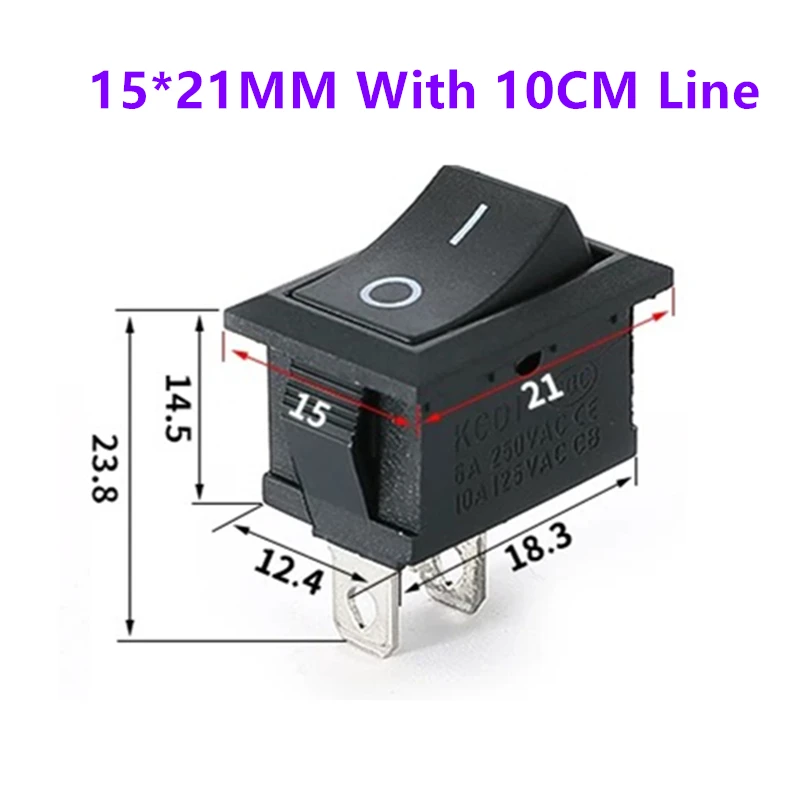 5PCS Rocker Switch With 10CM Line On/Off 12V 2 Pin 2 Position SPST Car Auto Boat Rocker Toggle Switch AC 6A/250V 10A/125V