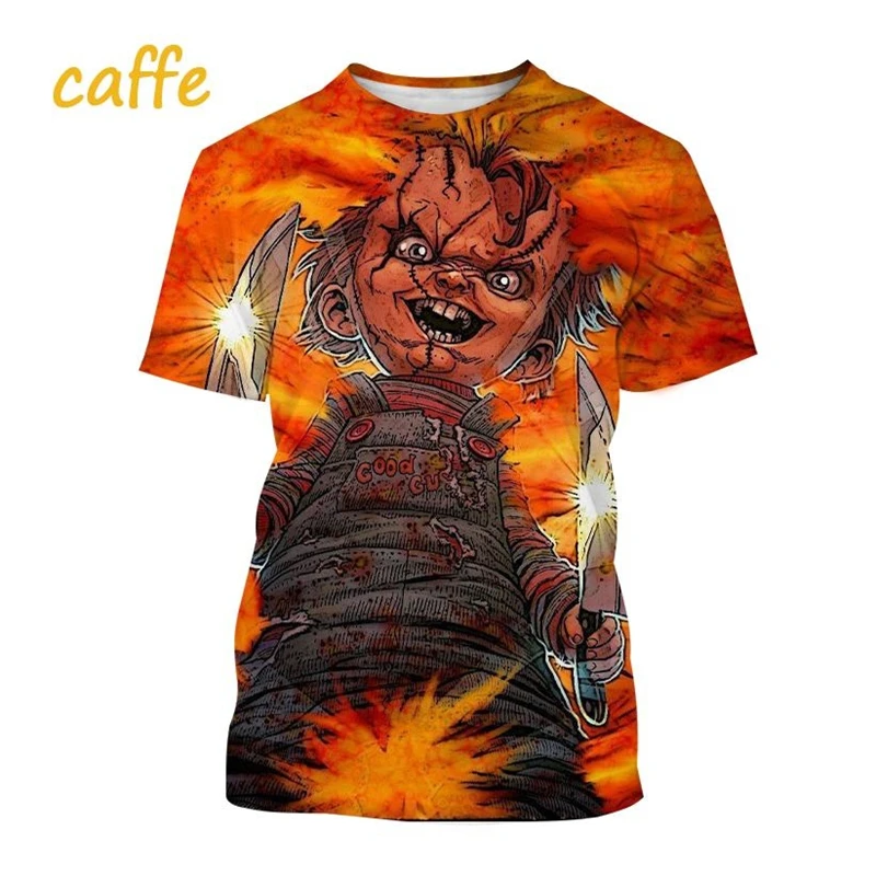 Camisetas estampadas Chucky 3D para homens e mulheres, blusas de manga curta, design de horror, estilo de rua divertido, verão, venda quente