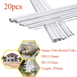 20 adet ABS yuvarlak tüp/kare tüp plastik içi boş tüp çapı 2mm-10mm DIY el yapımı kum masa malzemesi model yapı