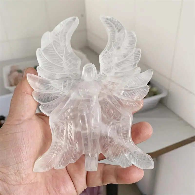 Natural Rose Quartz Seraph Angel Carving For Home Decoration And Feng Shui Healing Crystals Reiki Gifts 1PCS