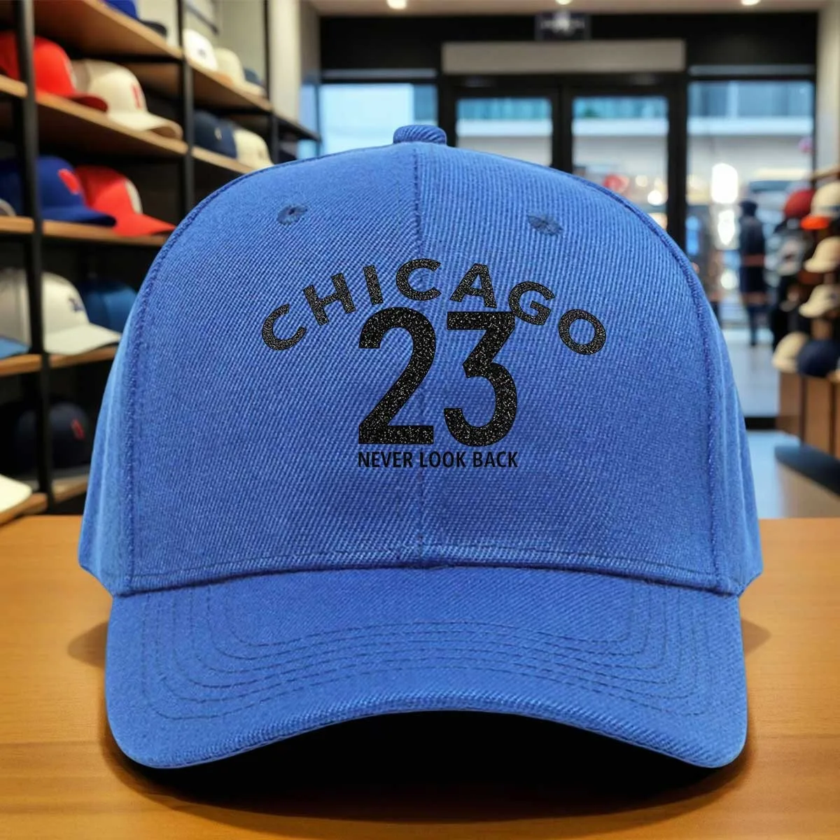 Chicago 23 Never Look Back Baseball Cap for - Adjustable Dad Hat with Distressed Black Lettering, Iconic Chicago 23 Print, Round