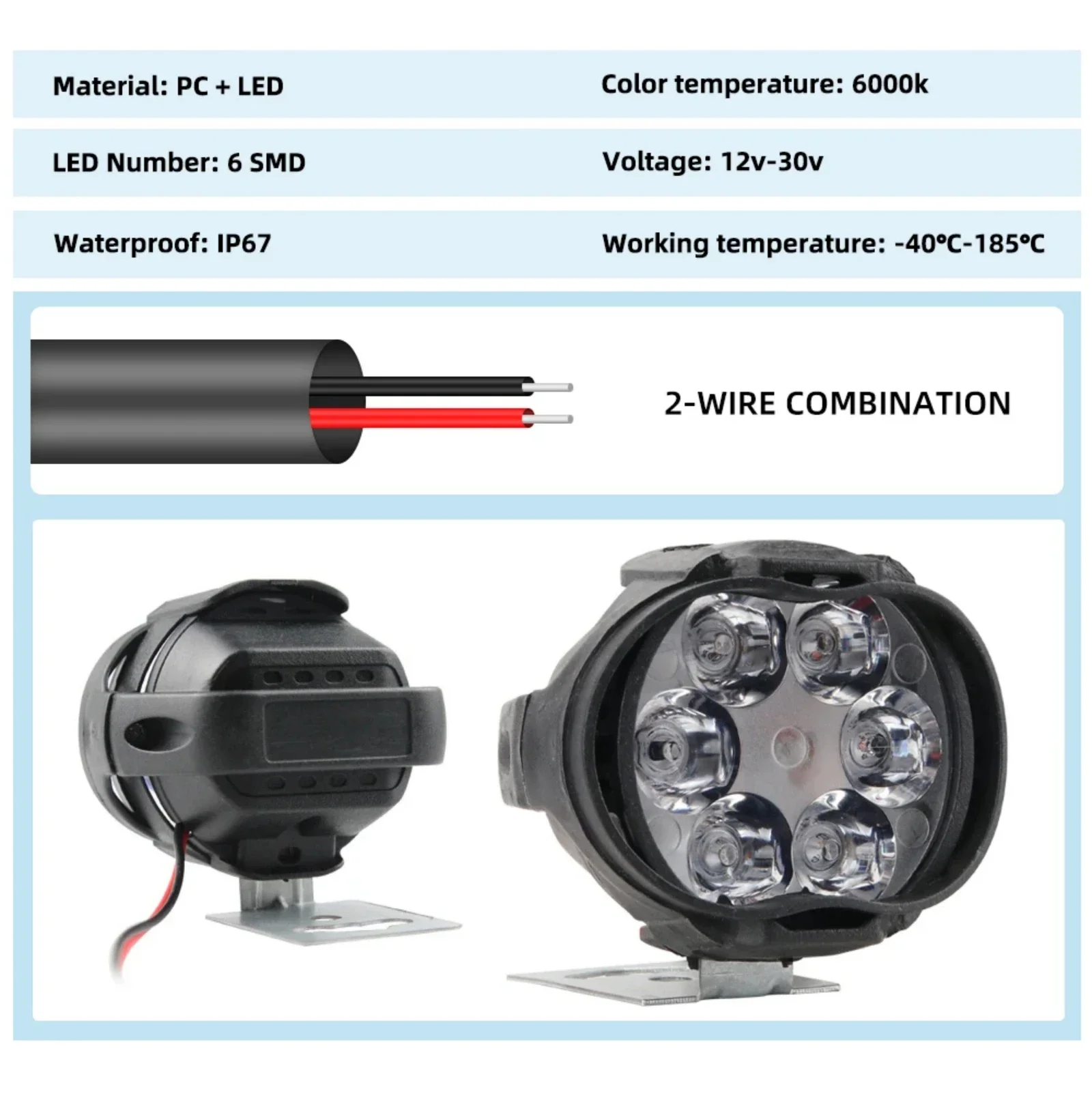 

2PCS Work Lights 6 LED Motorcycle Headlight Spot Light Waterproof Bright Auxiliary Scooters Universal 12v Led Civivi Utx