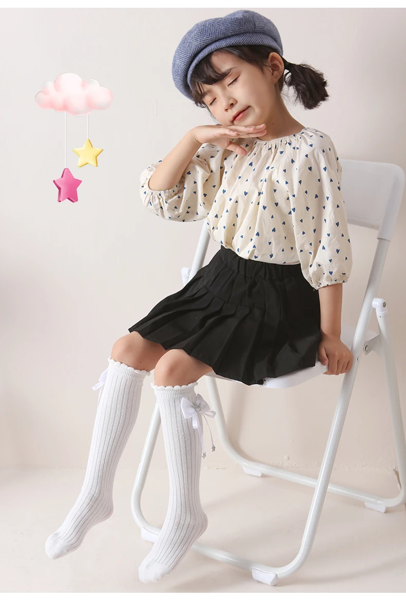 Neue Kinder Mädchen Bogen lange Socken Frühling Herbst Baumwolle über dem Knie hoch kawaii Socken niedlich glänzend Krone Stern Baby Lolita Strümpfe – Detail 7