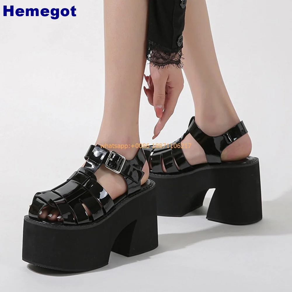 

Platform Hollow Round Toe Roman Sandals Summer New Sexy Thick Heel Buckle Casual Beach Sandal Solid Color Fashion Women Sandals